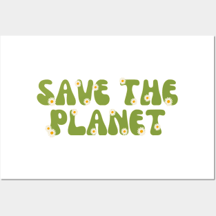 save the planet retro groovy pink and green - earth day Posters and Art